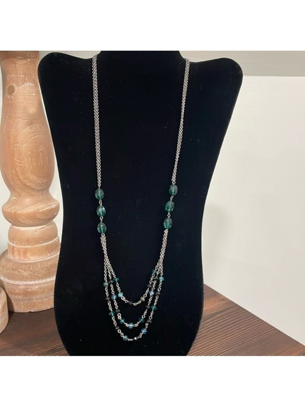 Green and black beaded multi layer necklace